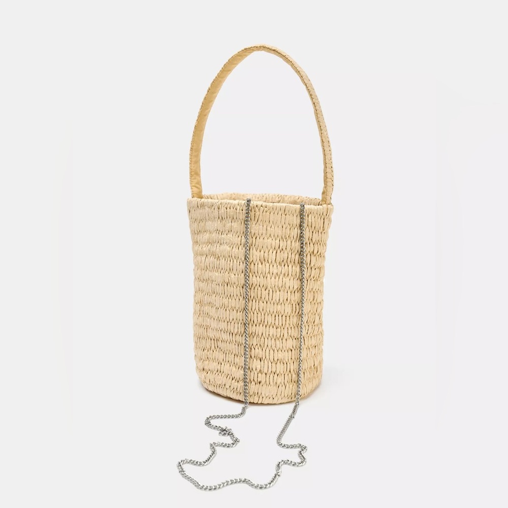 NWT Zara Woman BRAIDED BASKET BAG WITH FLORAL DESIGN - Picture 5 of 11